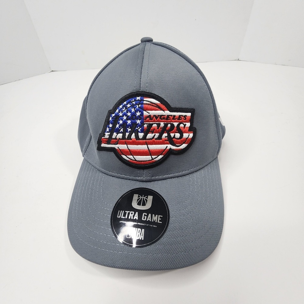 NBA Los Angeles Lakers Hat OSFA Gray American Flag Logo USA Ultra Game NWT $39